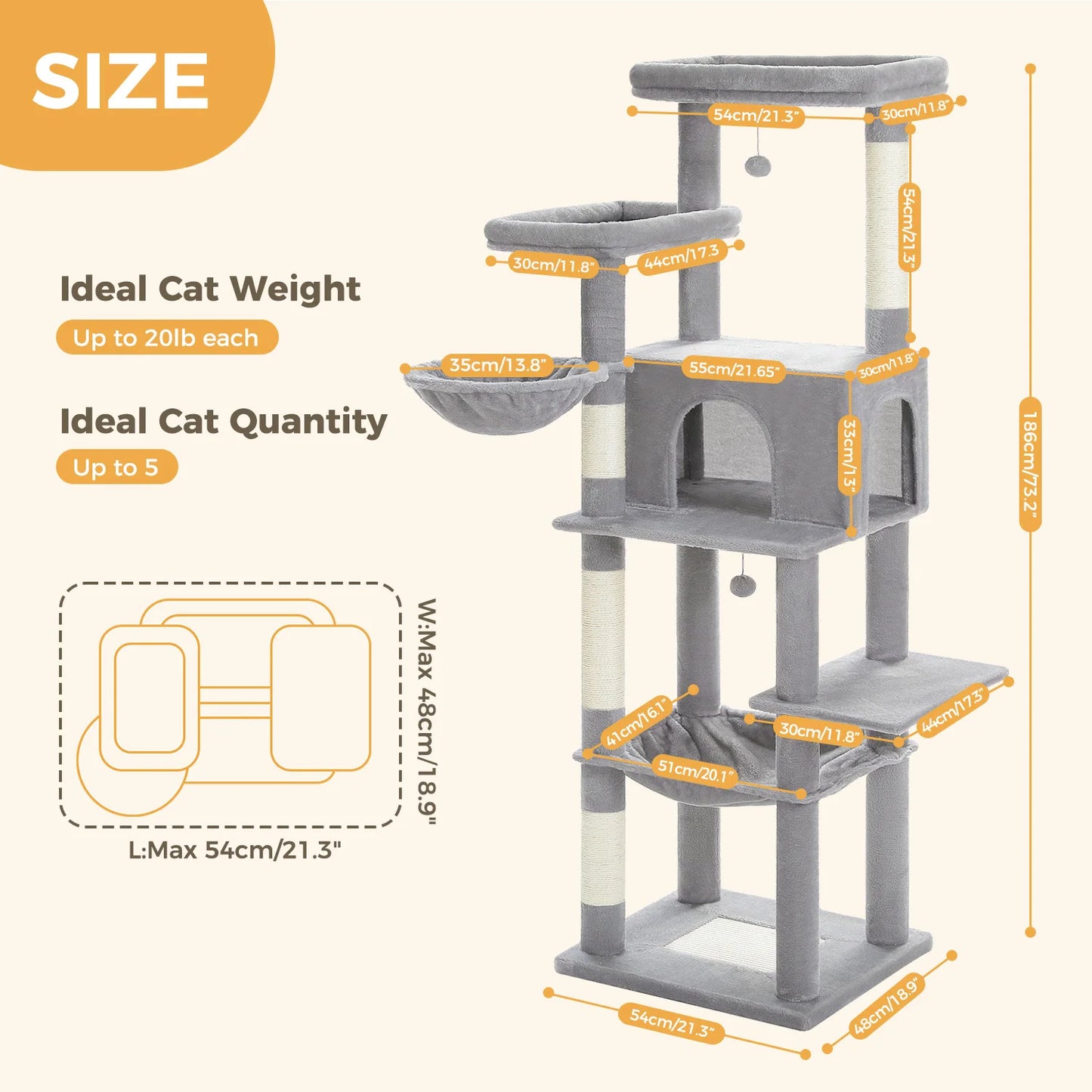 PEQULTI Multi-Level Cat Tree with Scratching Posts