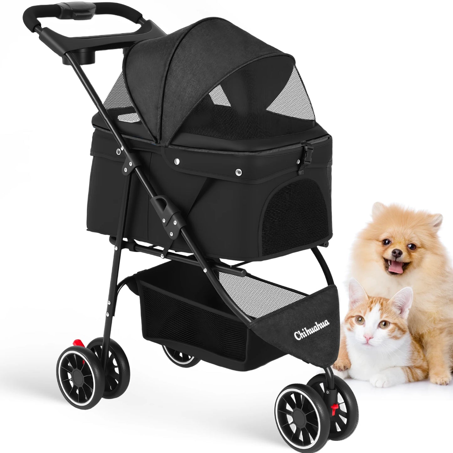Chihuahua Three-Wheeled Pet Stroller For Small Medium Cats And Dogs