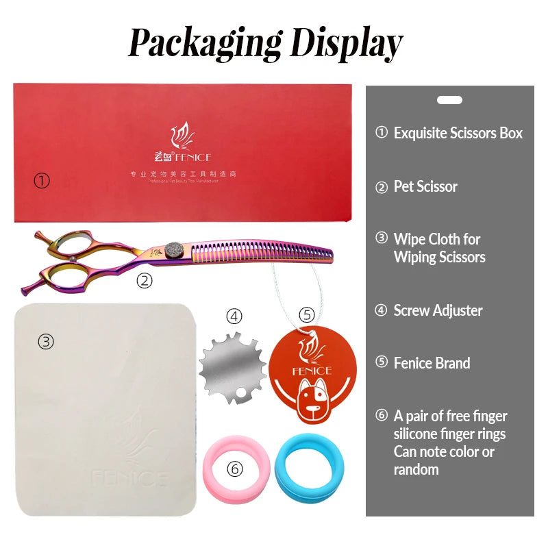 Fenice Diamond Screw Curved Chunker Pet Grooming Scissors JP440C