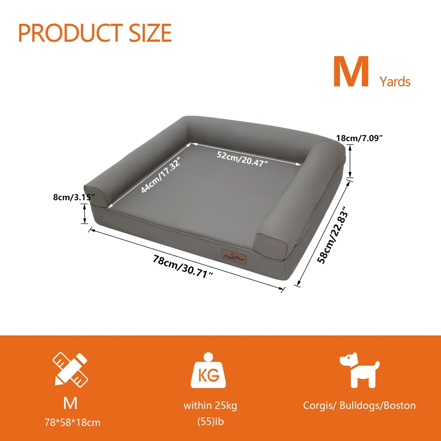 BORWART CN Orthopedic Dog Bed Bolster Microfiber Leather Removable Cover
