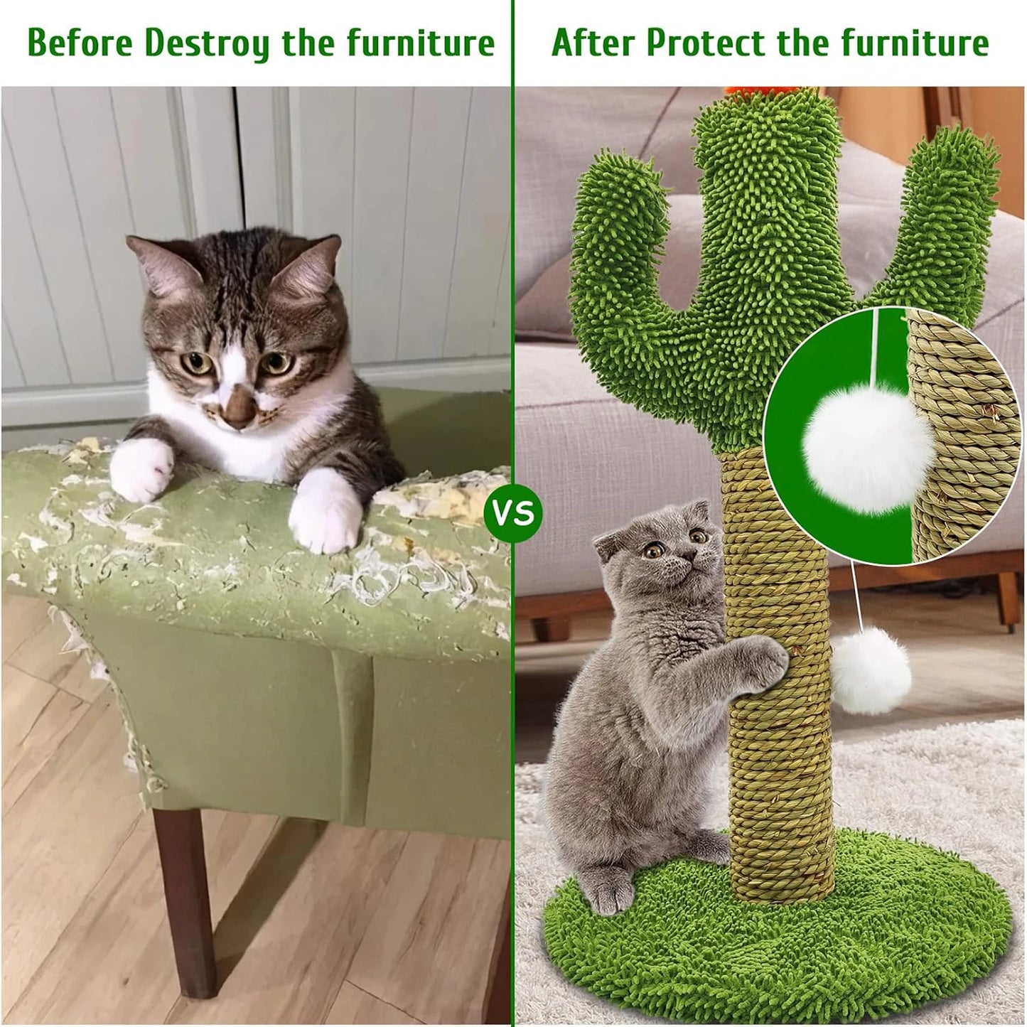 Indoor Cat Scratching Post And Cactus Cat Tree With Sisal Rope