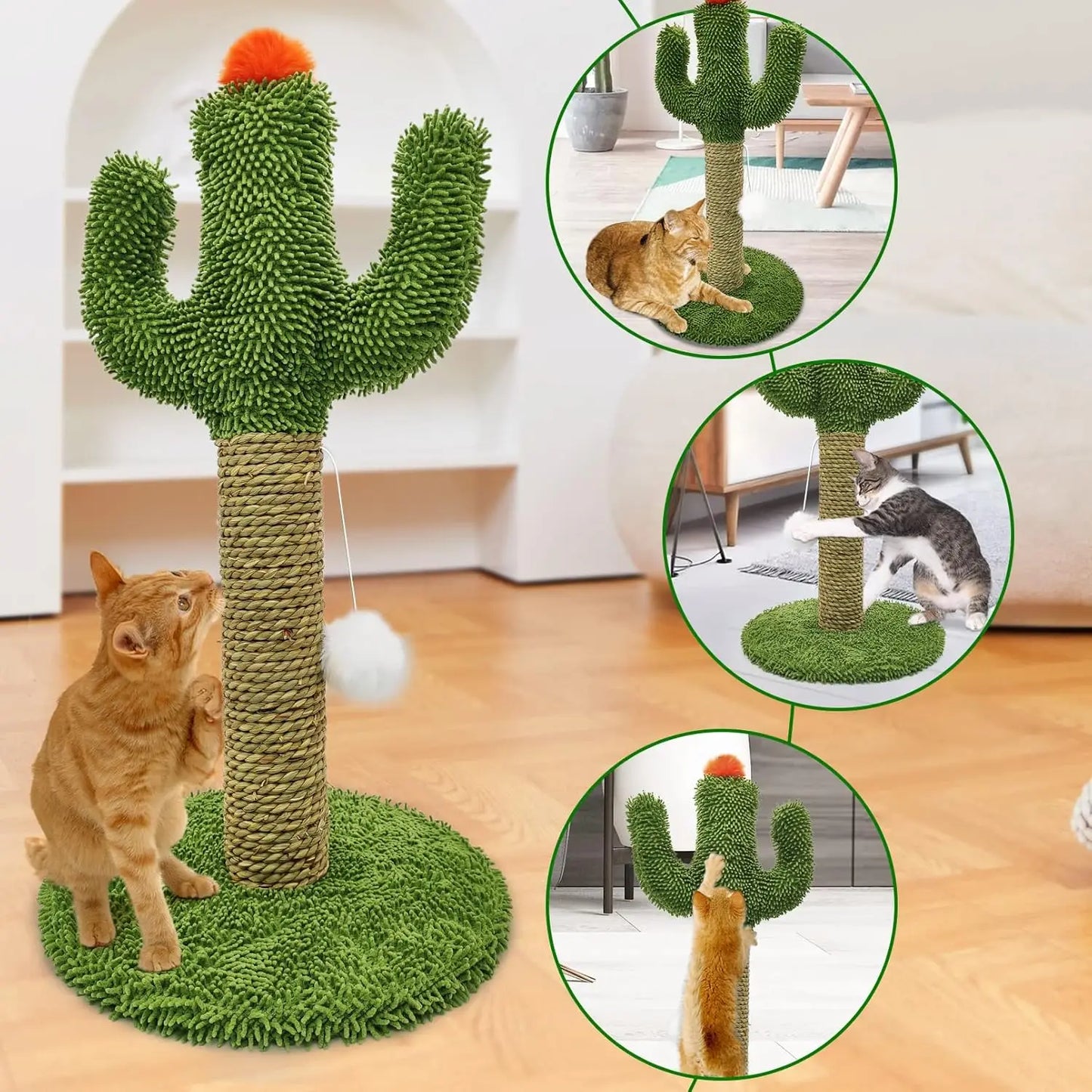 Indoor Cat Scratching Post And Cactus Cat Tree With Sisal Rope