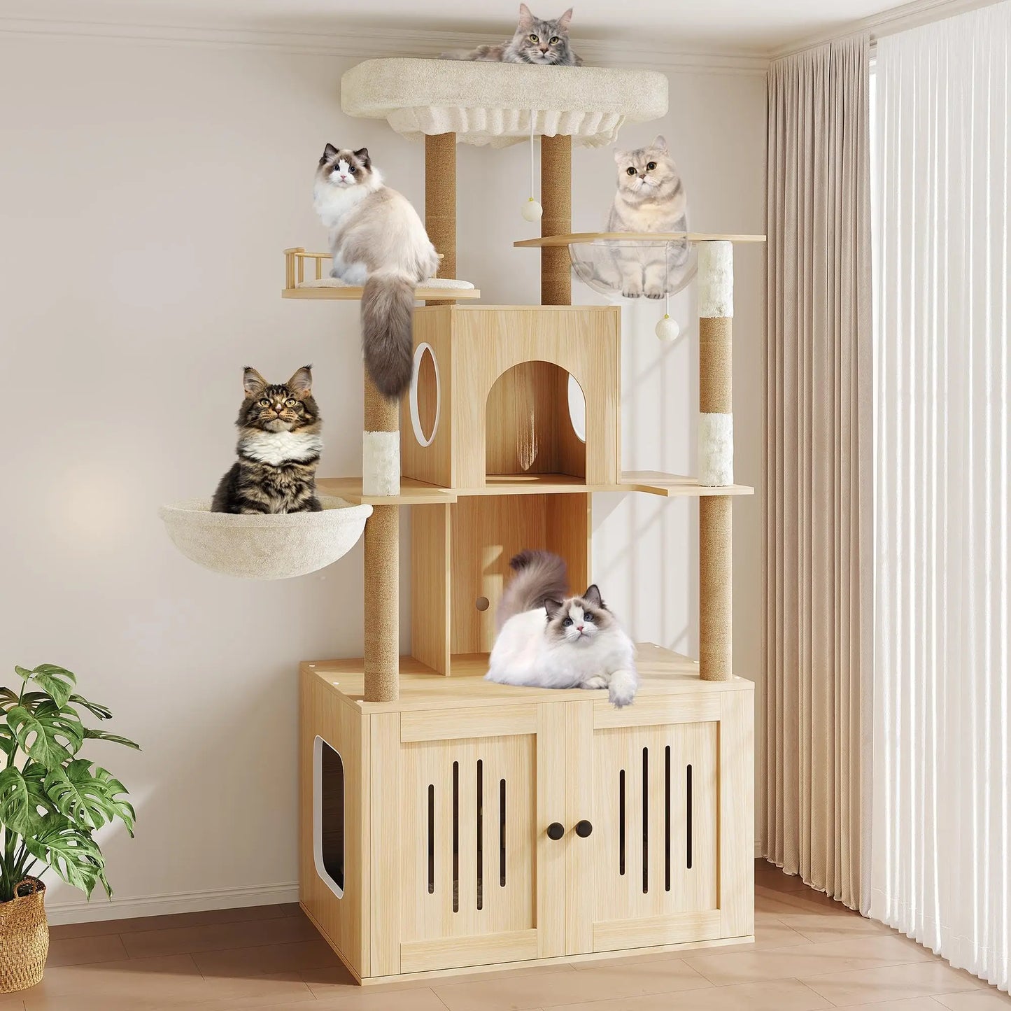 Studyset Cat Tree With Litter Box Enclosure And Hammock