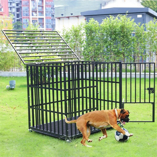BINGOPAW Heavy Duty Metal Dog Crate 3 Doors Lockable Wheels