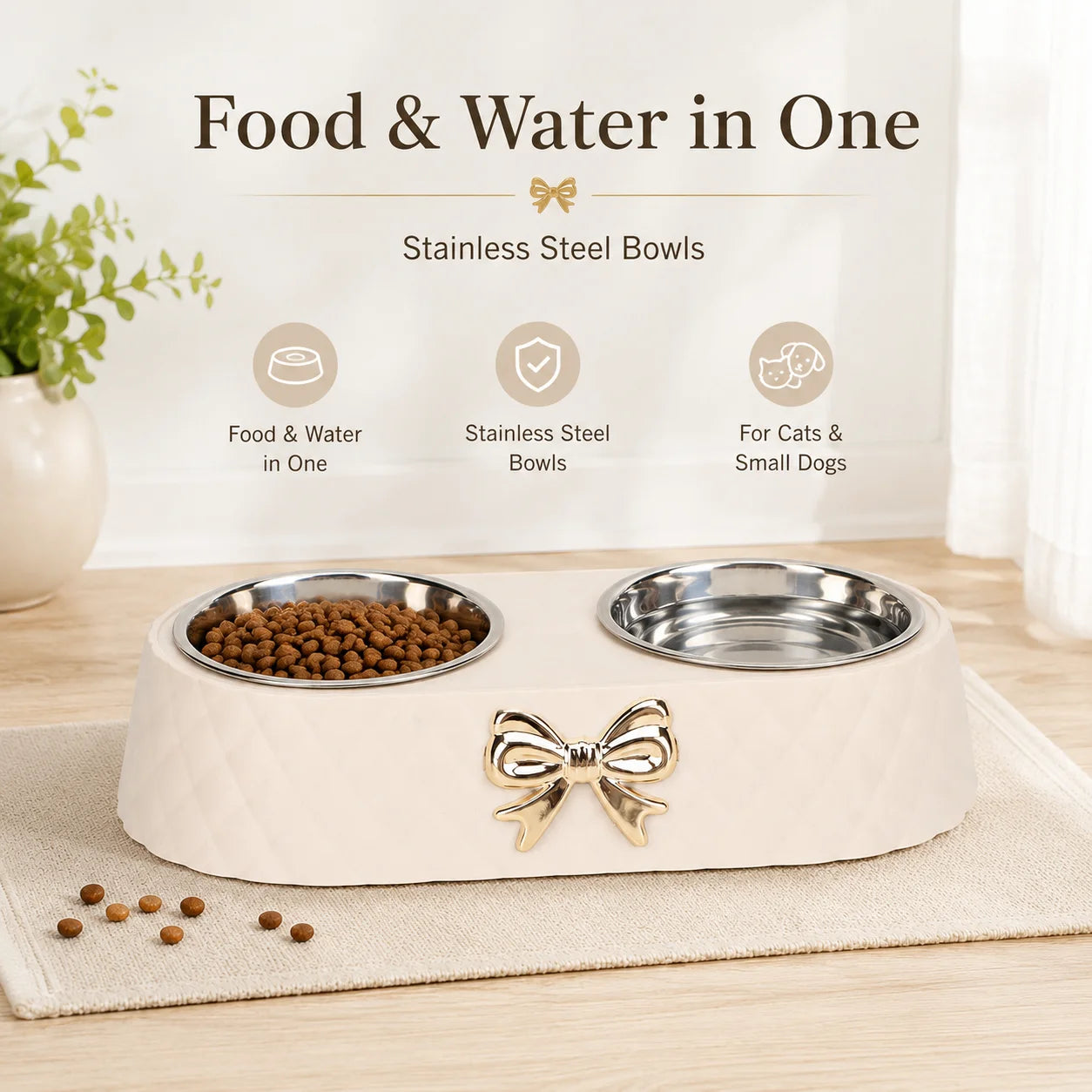 Double Stainless Steel Pet Bowl For Cats And Small Dogs