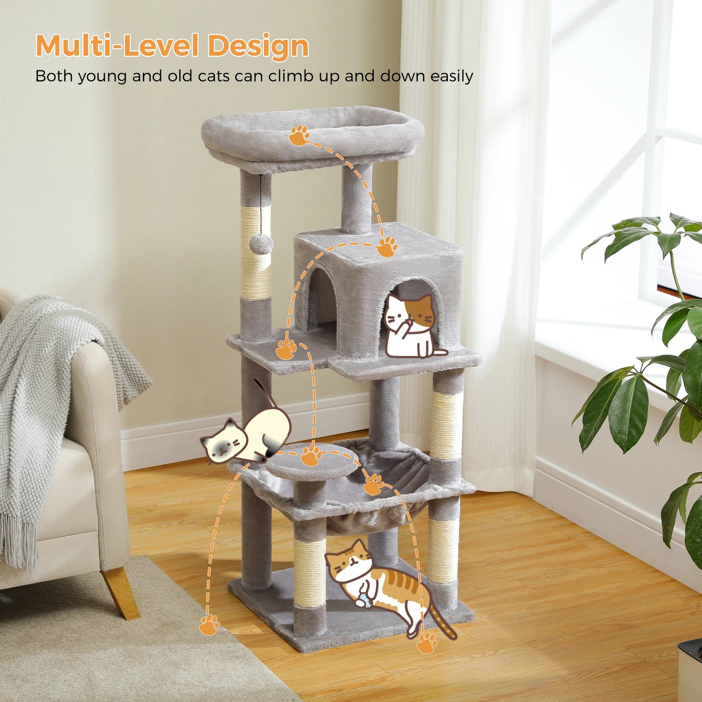 PETEPELA Indoor Cat Tree With Metal Frame And Large Hammock