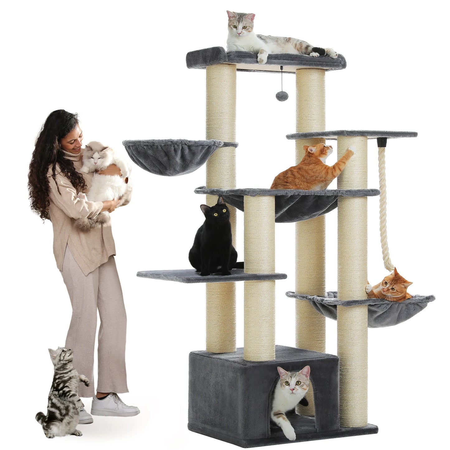 PAWZ Road Large Cat Tree Tower With Hammock Five Levels