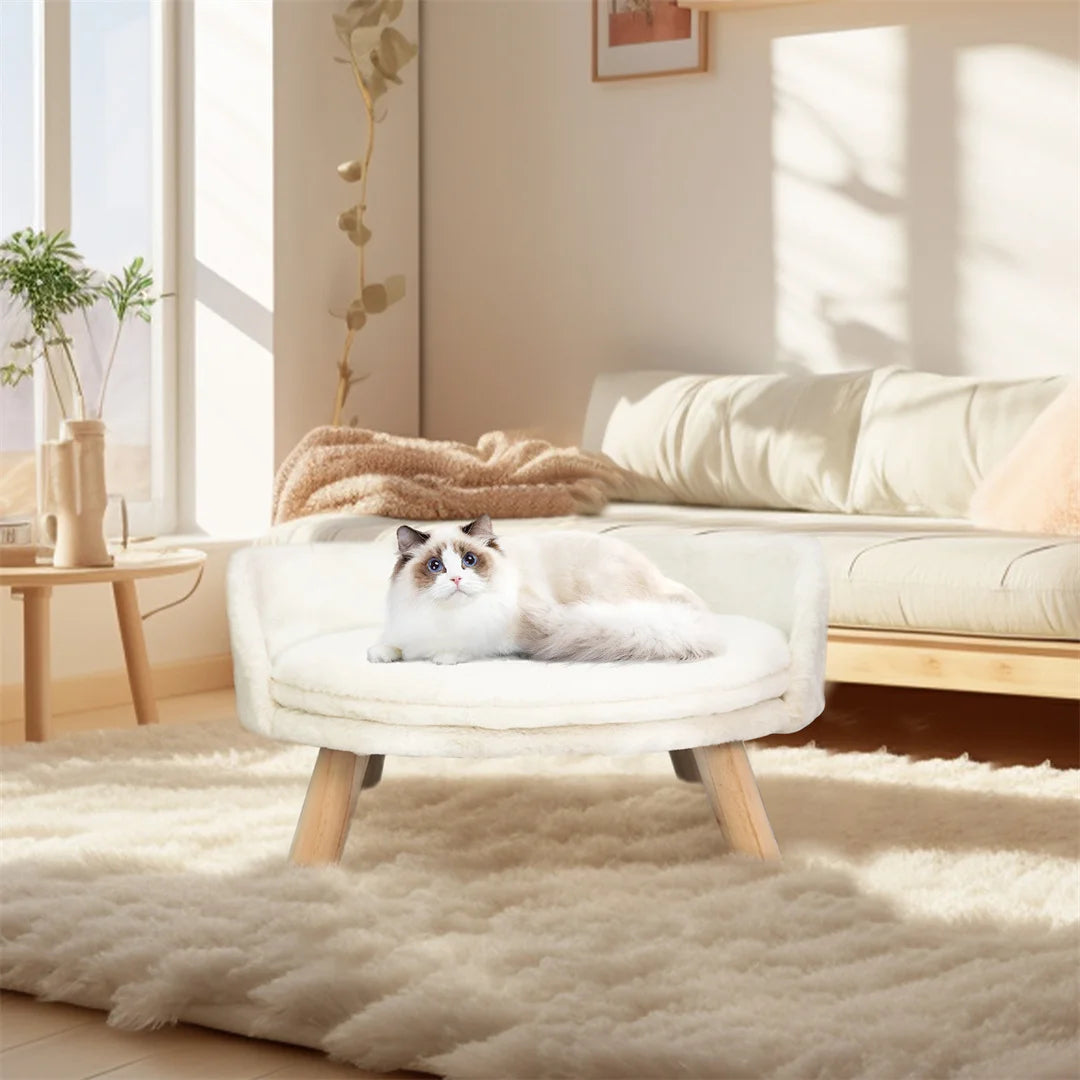 BINGOPAW Luxury Plush Cat Bed Nest with Wood Legs Waterproof