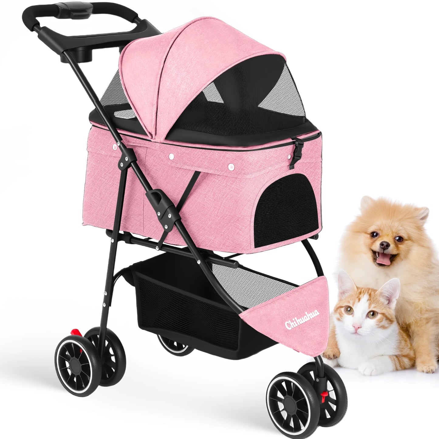 Chihuahua Three-Wheeled Pet Stroller For Small Medium Cats And Dogs