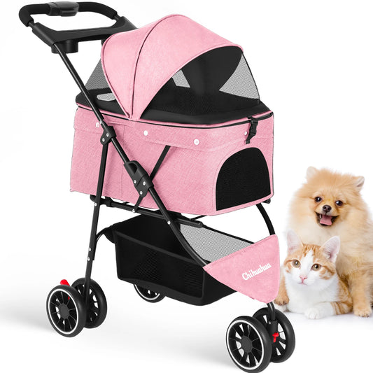 Chihuahua Three-Wheeled Pet Stroller For Small Medium Cats And Dogs