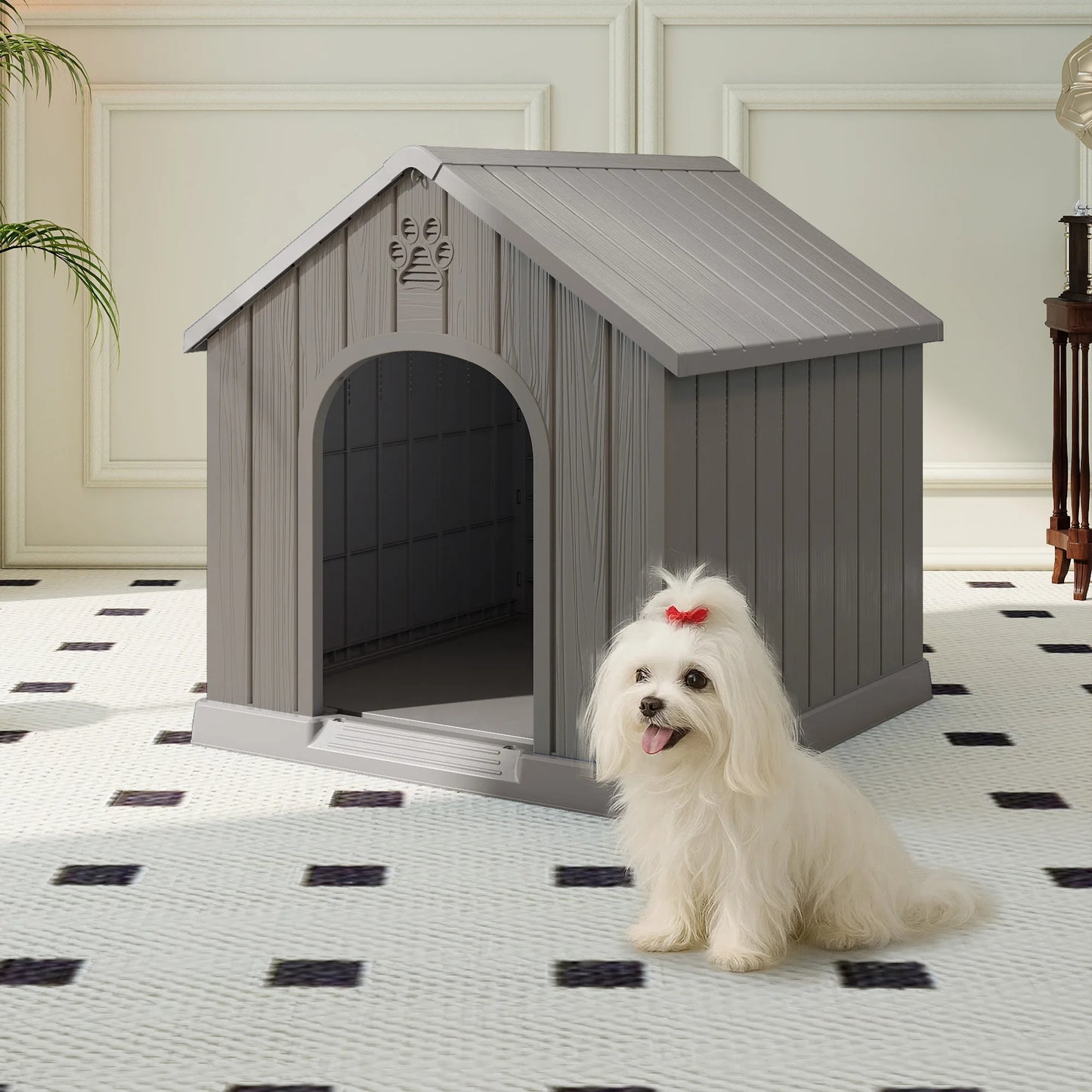 Plastic Dog House Weatherproof Pet Shelter For Yard