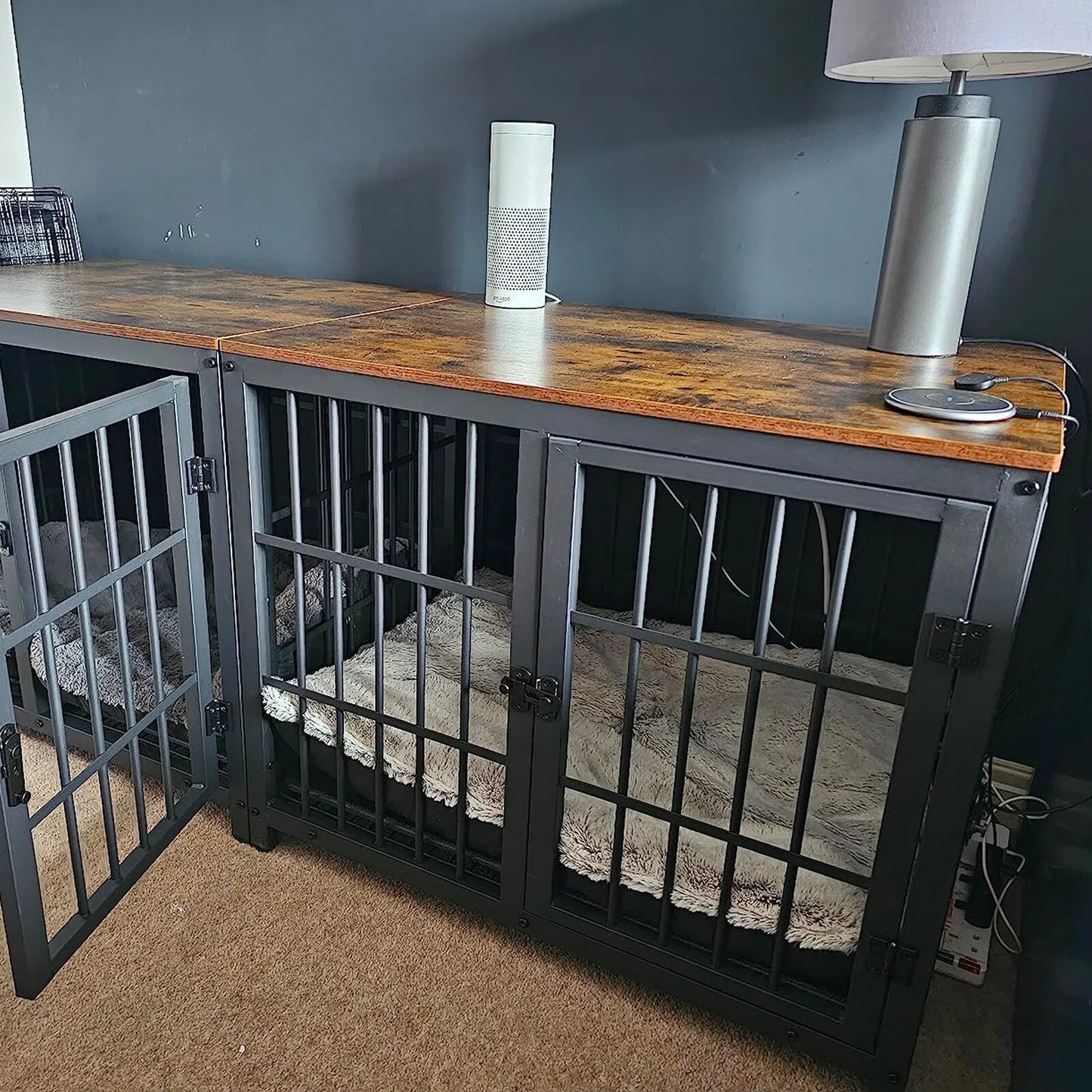 BORWART Wooden Elevated Dog Crate End Table With Three Doors
