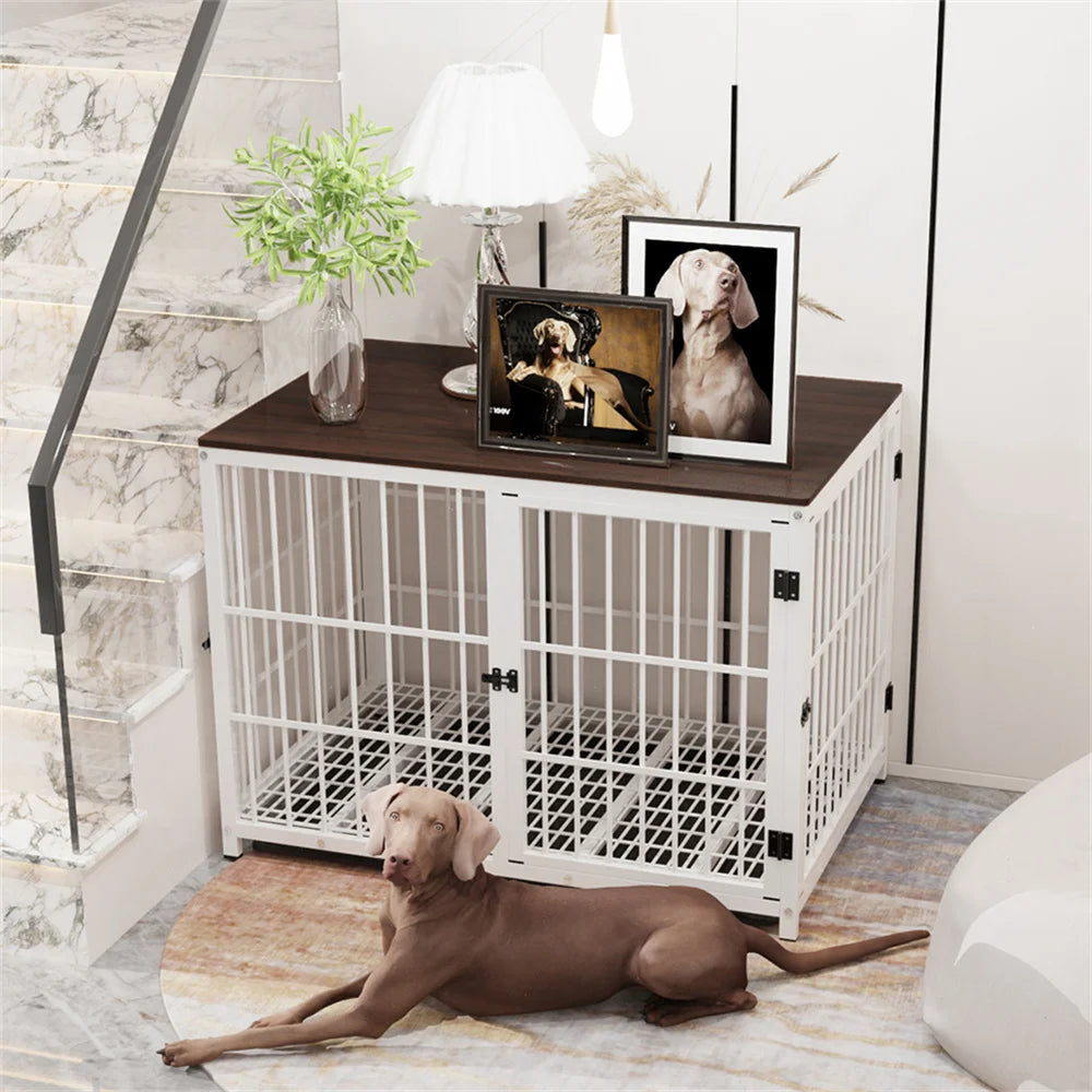 BORWART Wooden Elevated Dog Crate End Table With Three Doors