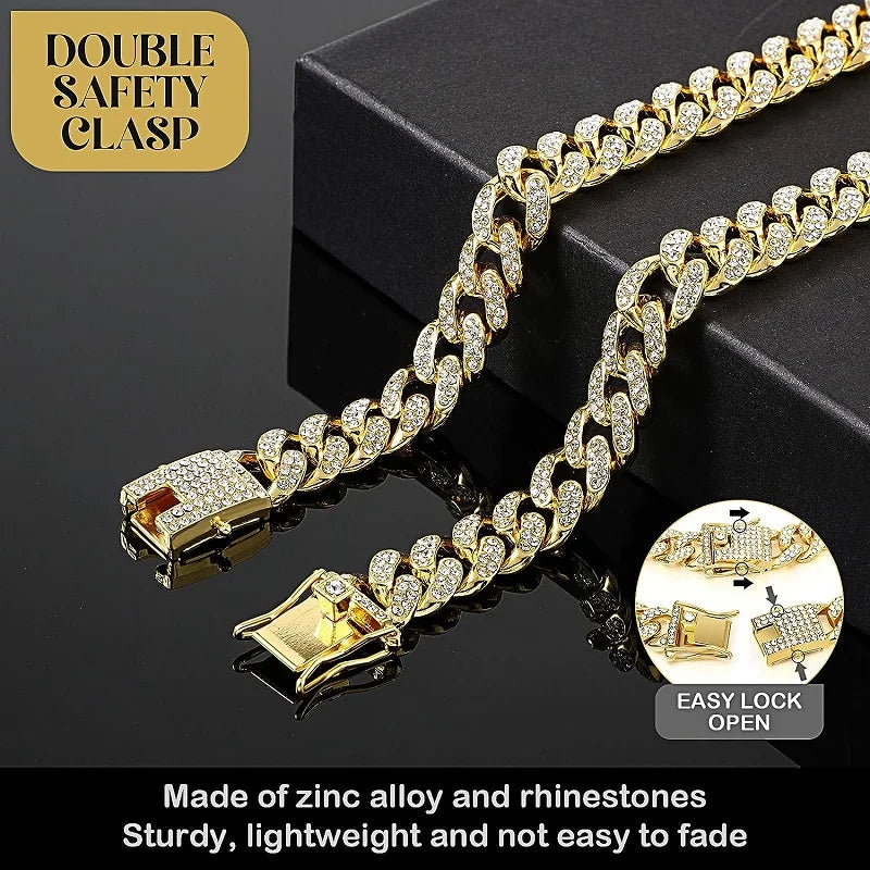Stainless Steel Jeweled Dog Chain Collar Pet Jewelry Accessory
