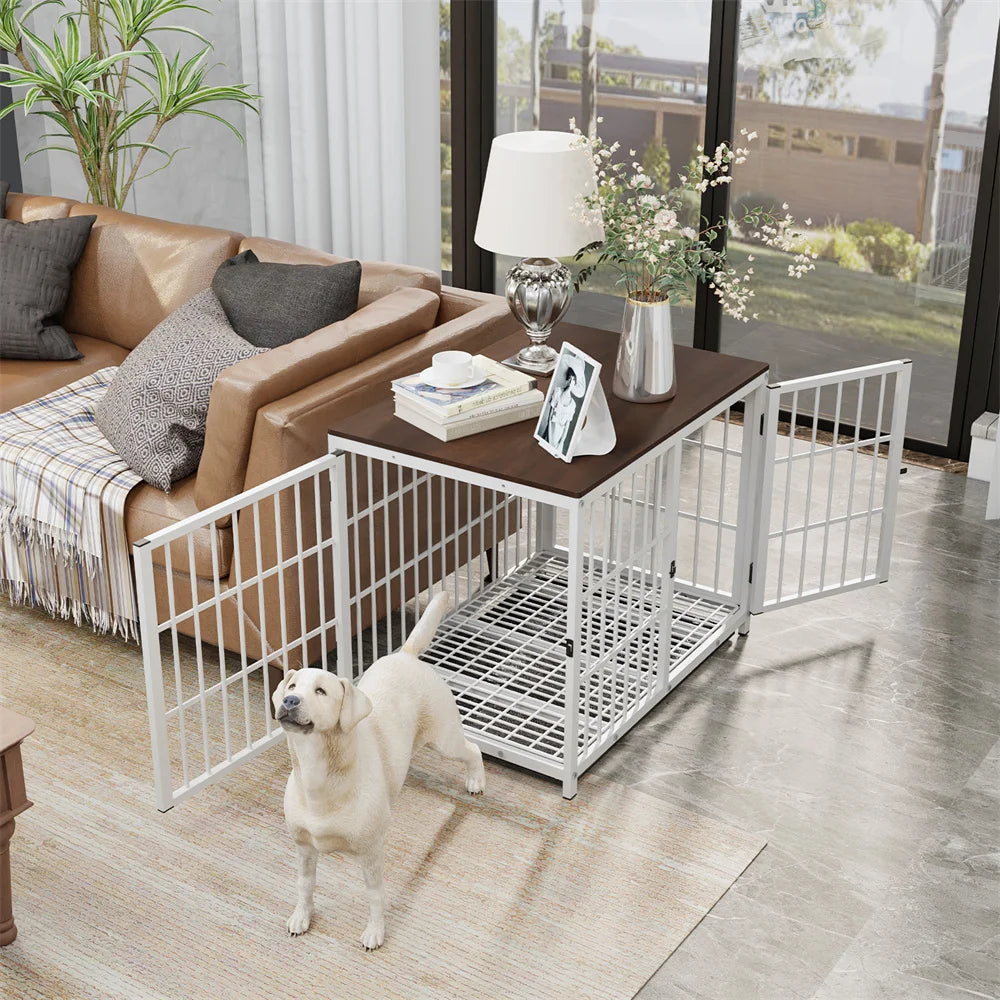 BORWART Wooden Elevated Dog Crate End Table With Three Doors