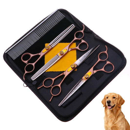 VICMOVE Dog Grooming Scissors Set Straight And Curved Stainless Steel