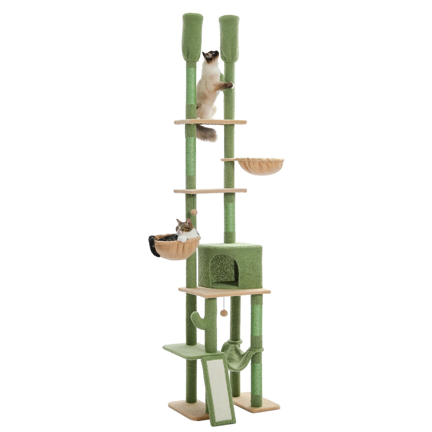 PAWZ Road Cactus Floor To Ceiling Cat Tree With Cozy Hammocks Condos