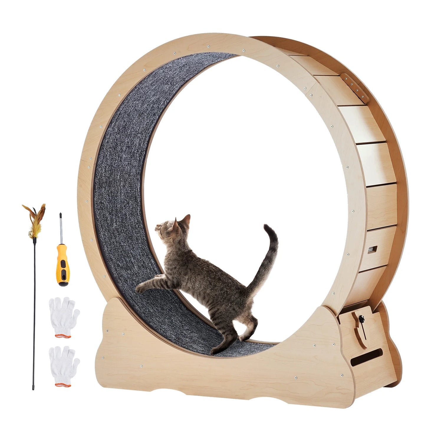 SucceBuy Wooden Cat Exercise Wheel Running Wheel With Detachable Carpet