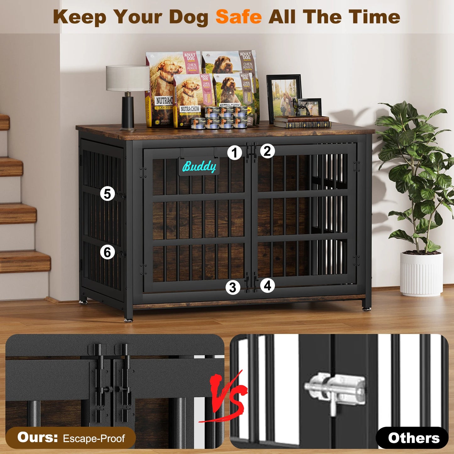 Furniture Style Dog Crate With Casters For Indoor Use