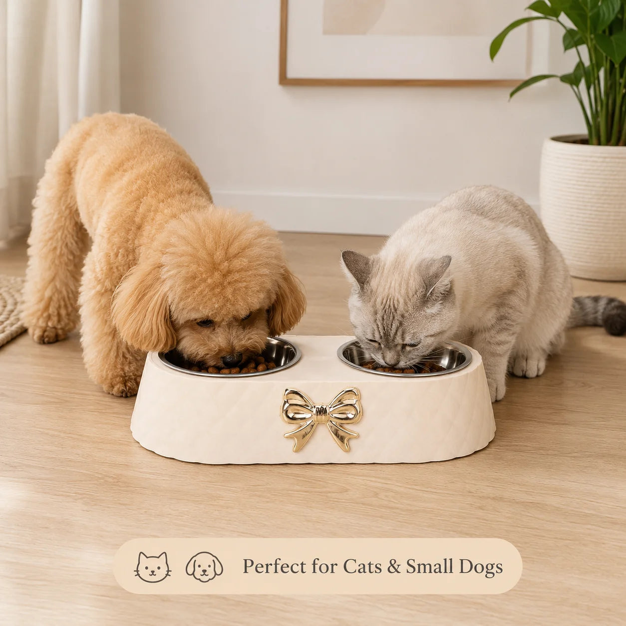 Double Stainless Steel Pet Bowl For Cats And Small Dogs