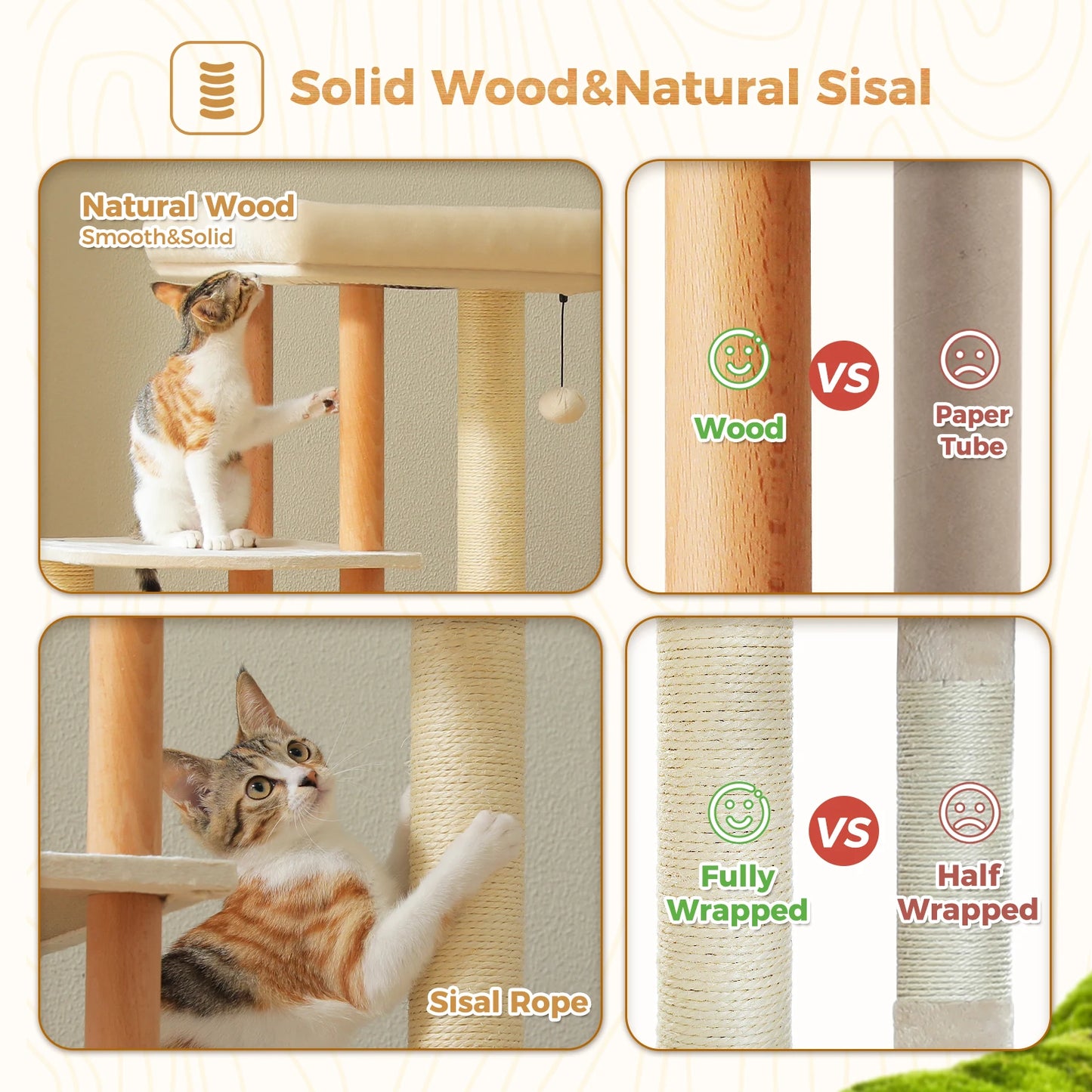 PAWZ Road Modern Wooden Cat Tree With Sisal Posts And Condo