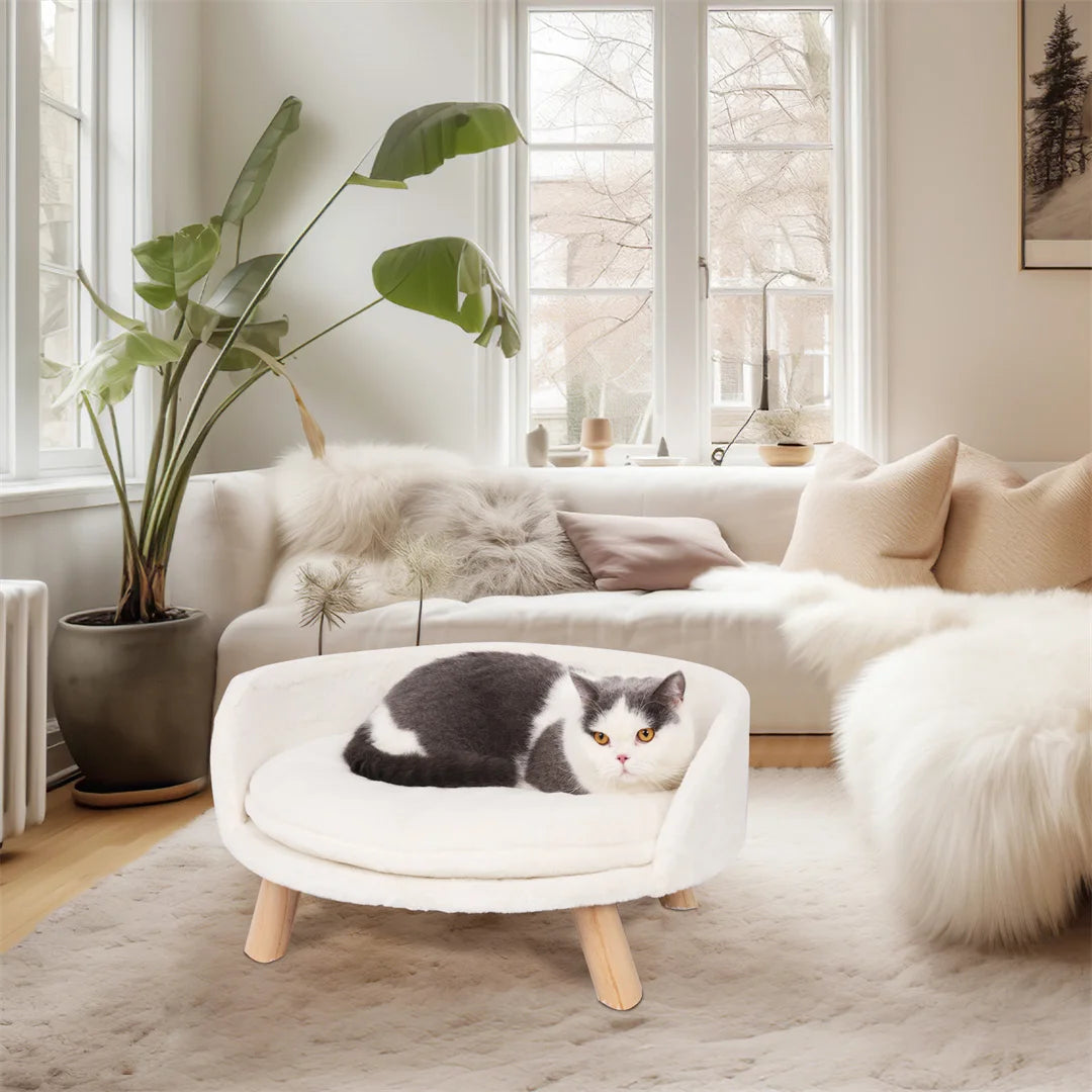 BINGOPAW Luxury Plush Cat Bed Nest with Wood Legs Waterproof