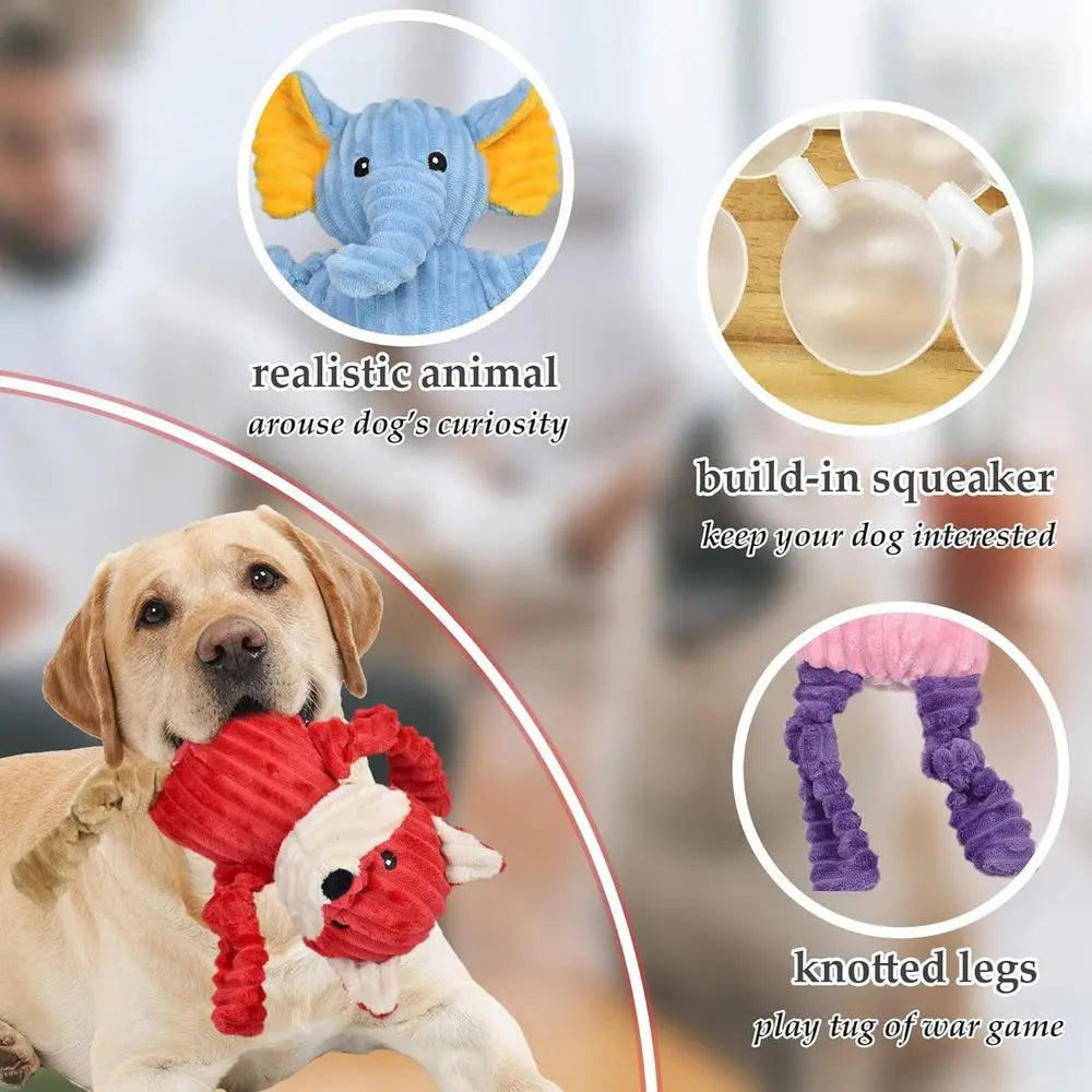 5 Pack Squeaky Plush Dog Toys Bundle Assorted Animal Toys