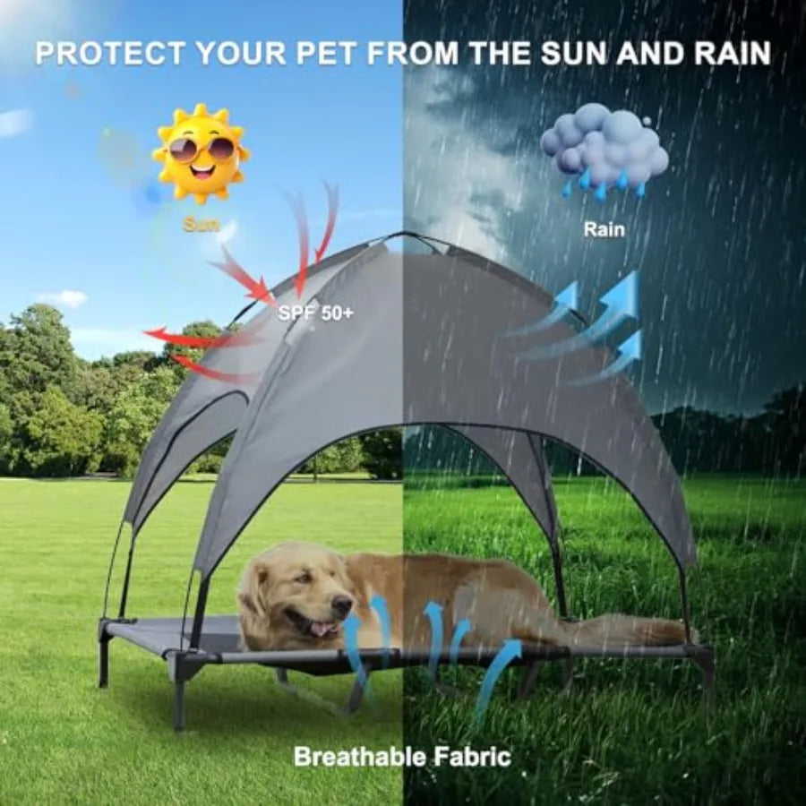 Elevated Dog Bed With Canopy Outdoor Waterproof Pet Cot
