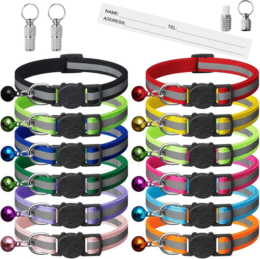 Reflective Breakaway Cat Collars With Bells Two ID Tags Adjustable