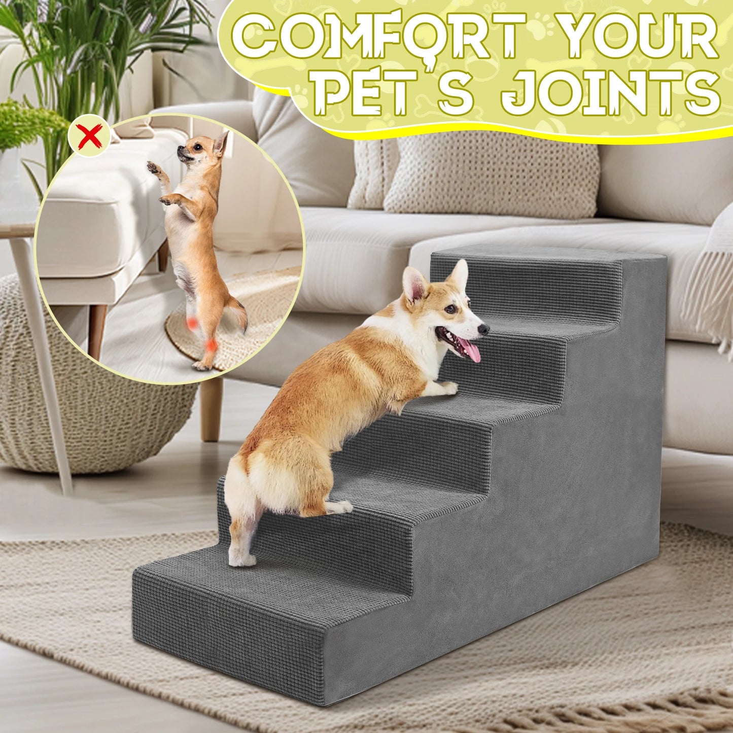 Niubya 4-Tier Pet Stairs With Non-Slip Foam For Small Dogs