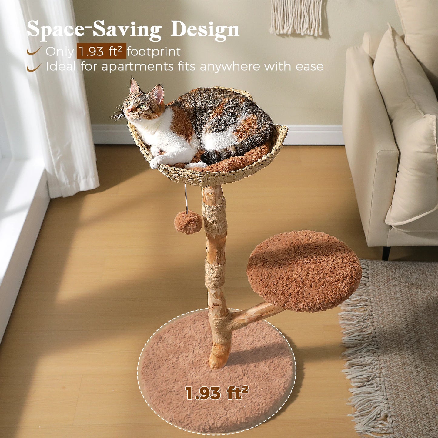 PAWZ Road Wood Cat Tree With Wicker Basket Bed And Sisal Scratching Posts
