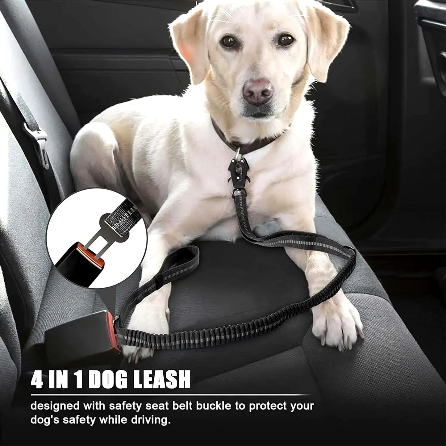 Reflective Shock Absorbing Tactical Dog Leash With Car Seatbelt