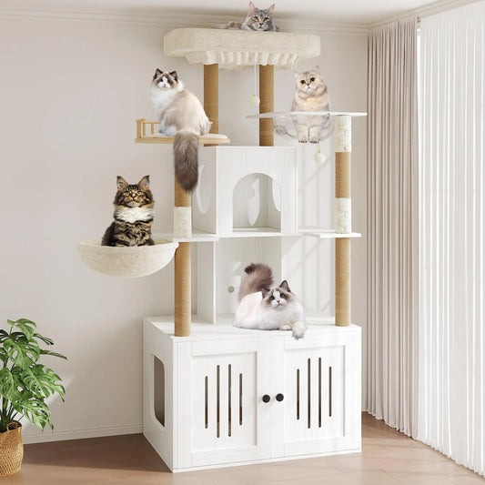 Studyset Cat Tree With Litter Box Enclosure And Hammock